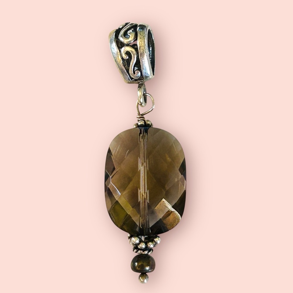 Sally C Treasures Faceted Smoky Quartz 925 Sterling Silver Pendant Enhancer